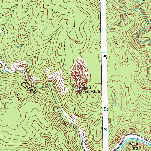 Topographic Map of Leggett Placer Mine, ID