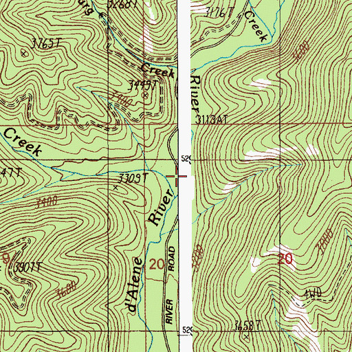 Topographic Map of Lewelling Creek, ID