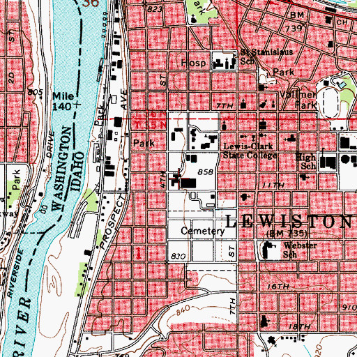 Topographic Map of Lewis - Clark State College, ID