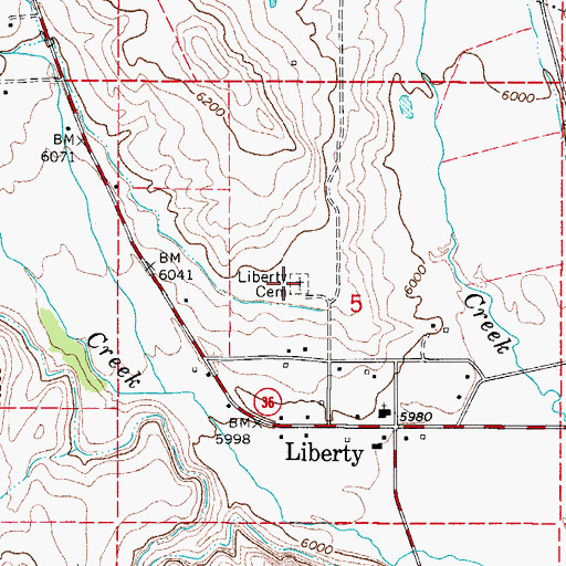 Topographic Map of Liberty Cemetery, ID