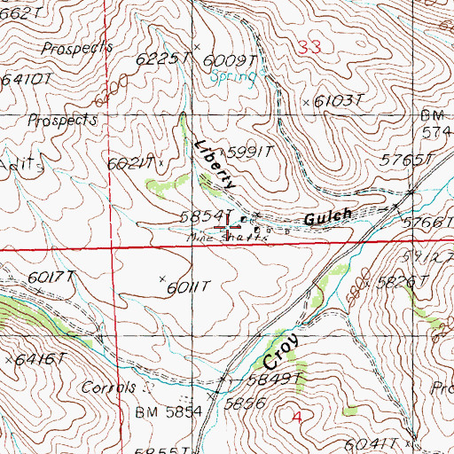 Topographic Map of Liberty Gem Mine, ID