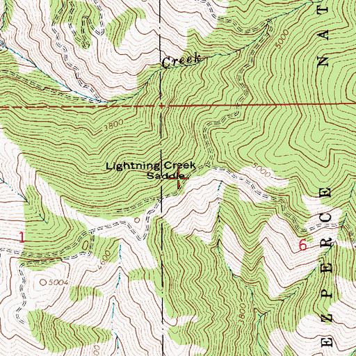 Topographic Map of Lightning Creek Saddle, ID