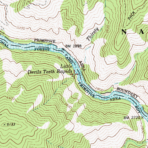 Topographic Map of Little Devils Teeth Rapids, ID