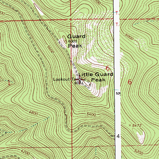 Topographic Map of Little Guard Peak, ID