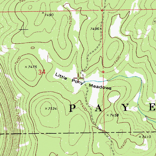 Topographic Map of Little Pony Meadows, ID
