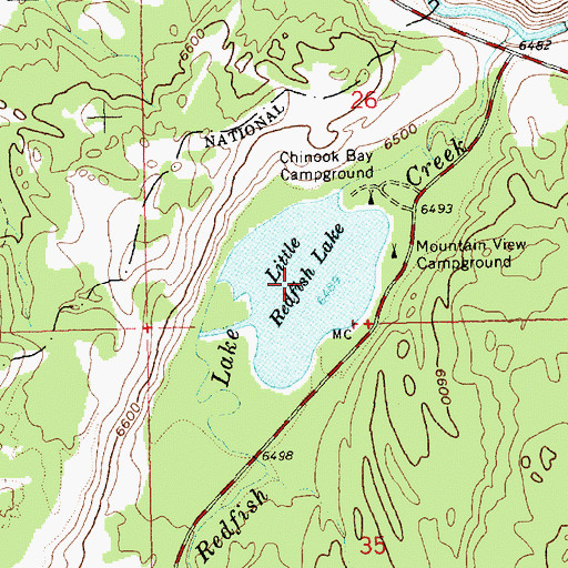 Topographic Map of Little Redfish Lake, ID