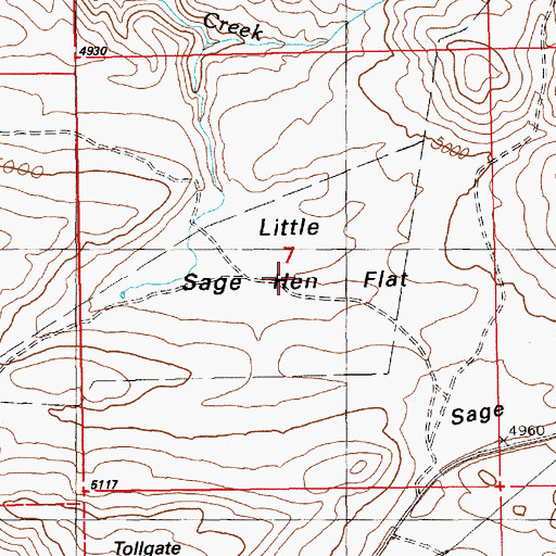 Topographic Map of Little Sage Hen Flat, ID