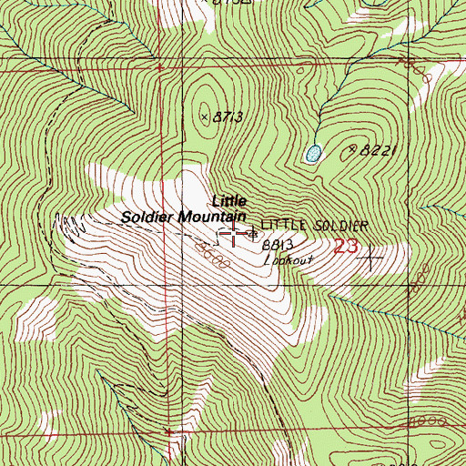 Topographic Map of Little Soldier Mountain, ID