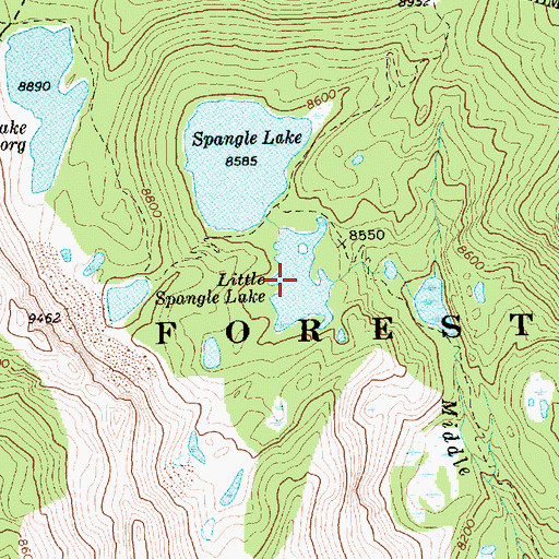 Topographic Map of Little Spangle Lake, ID