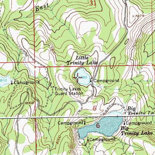 Topographic Map of Little Trinity Lake, ID