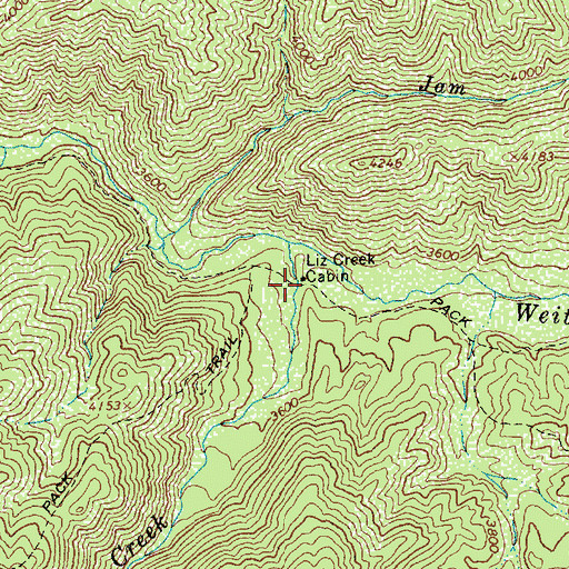 Topographic Map of Liz Creek Cabin, ID