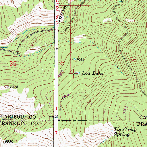 Topographic Map of Loa Lake, ID