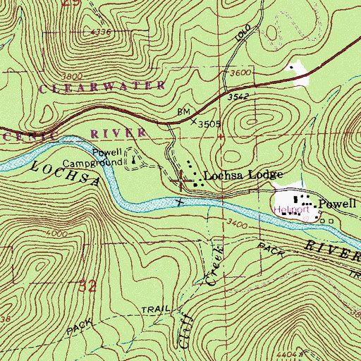 Topographic Map of Lochsa Lodge, ID