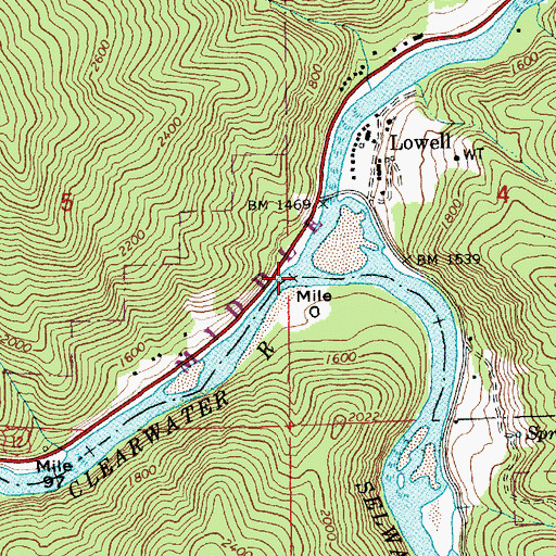 Topographic Map of Lochsa River, ID
