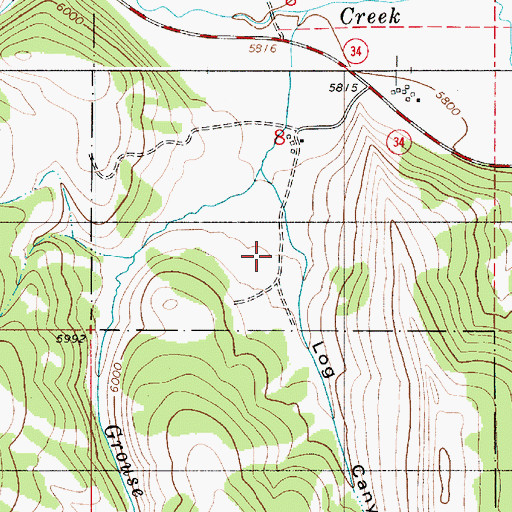 Topographic Map of Log Canyon, ID