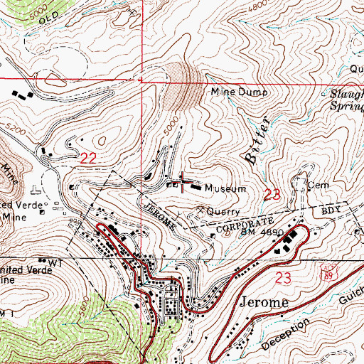 Topographic Map of Jerome State Historical Mine Park Museum, AZ