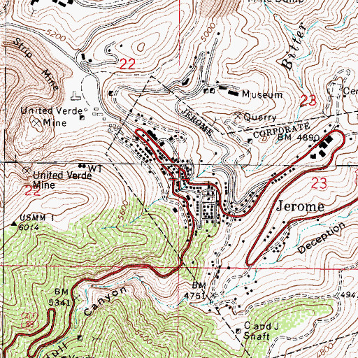 Topographic Map of Jerome Town Hall, AZ