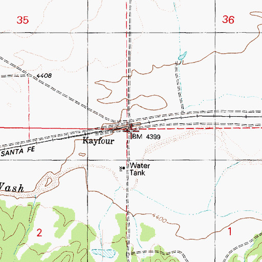 Topographic Map of Kayfour Railroad Station, AZ