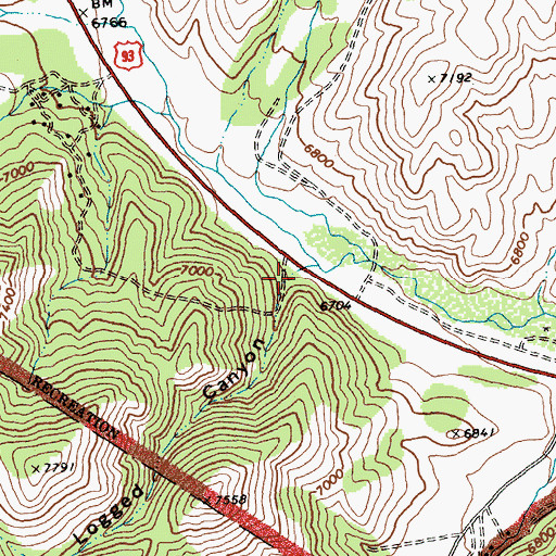 Topographic Map of Logged Canyon, ID