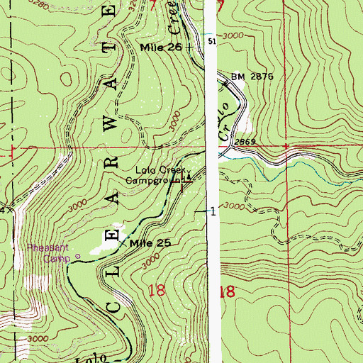 Topographic Map of Lolo Creek Campground, ID