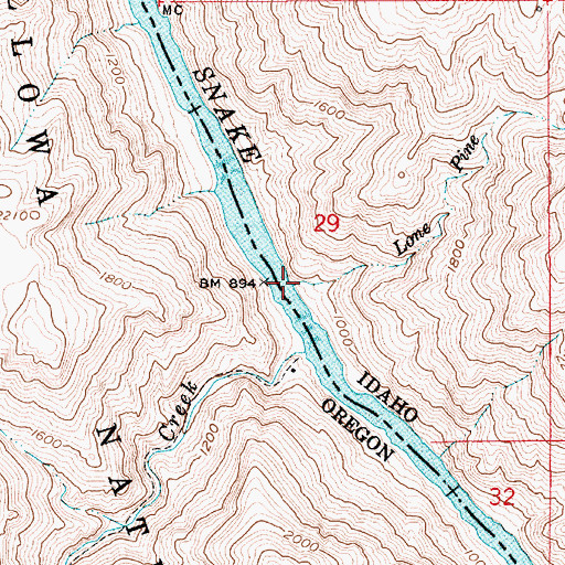 Topographic Map of Lone Pine Creek, ID