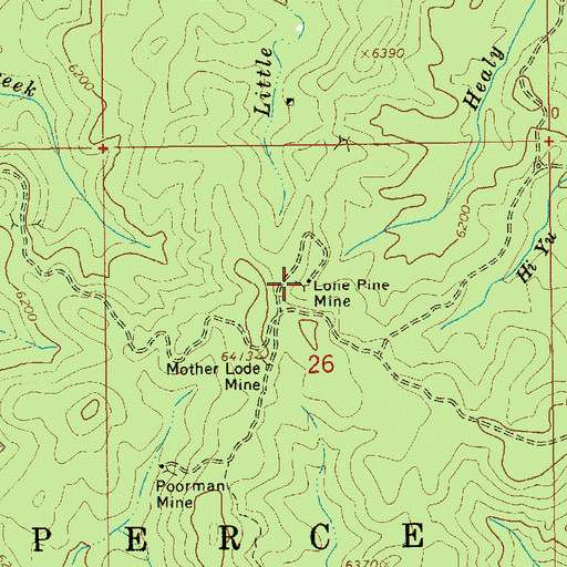 Topographic Map of Lone Pine Mine, ID