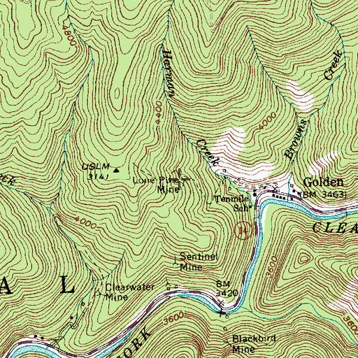 Topographic Map of Lone Pine Mine, ID