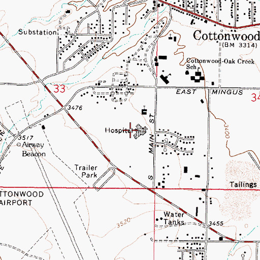 Topographic Map of Verde Valley Medical Center, AZ
