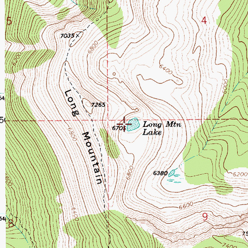 Topographic Map of Long Mountain Lake, ID