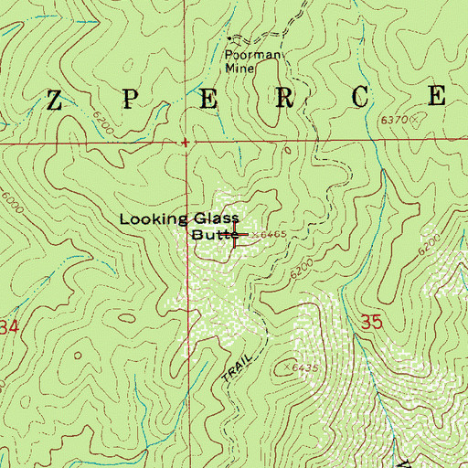 Topographic Map of Looking Glass Butte, ID