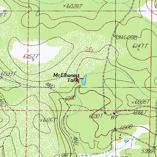 Topographic Map of McElhaney Tank, AZ