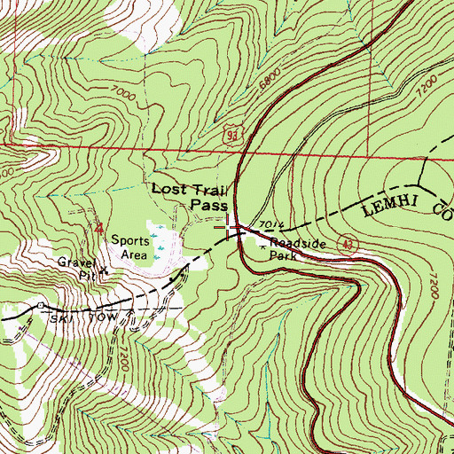 Topographic Map of Lost Trail Pass, ID