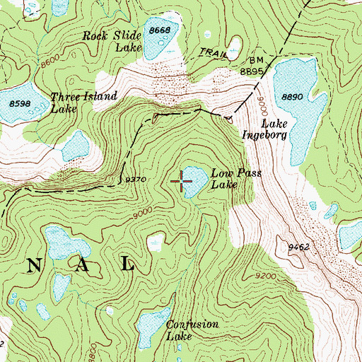 Topographic Map of Low Pass Lake, ID