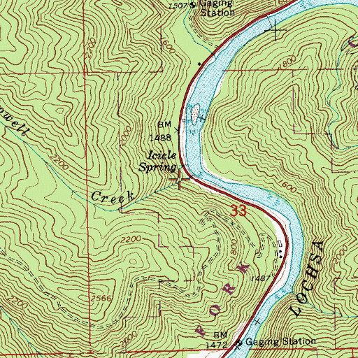 Topographic Map of Lowell Creek, ID