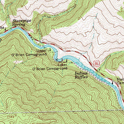 Topographic Map of Lower O'Brien Campground, ID