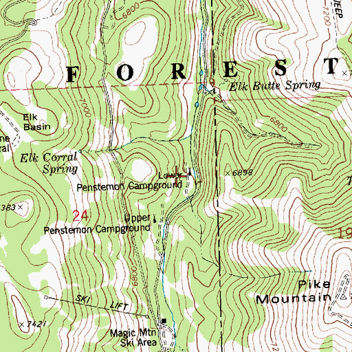 Topographic Map of Lower Penstemon Campground, ID