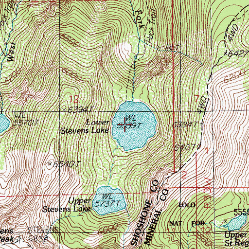 Topographic Map of Lower Stevens Lake, ID