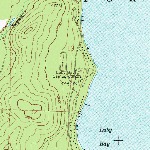 Topographic Map of Luby Bay Campground, ID