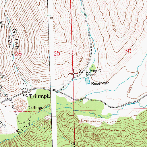 Topographic Map of Lucky Gulch Mine, ID