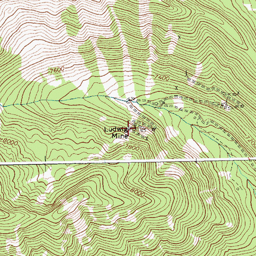 Topographic Map of Ludwig Mine, ID