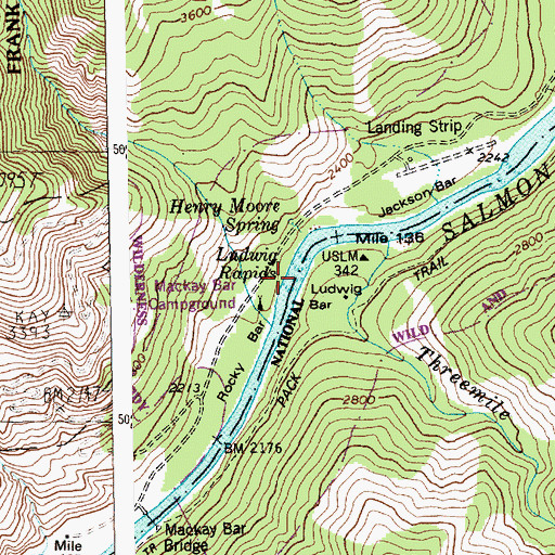 Topographic Map of Ludwig Rapids, ID