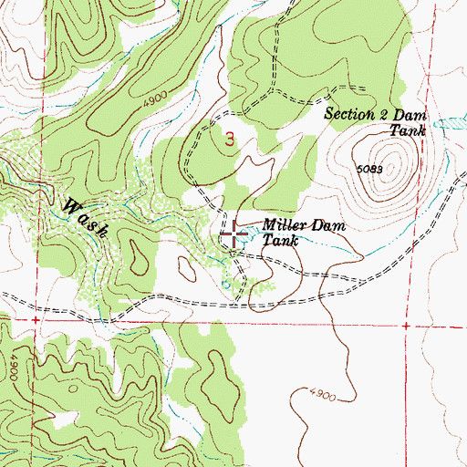 Topographic Map of Miller Dam Tank, AZ