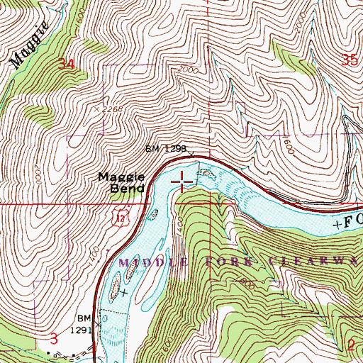 Topographic Map of Maggie Bend, ID