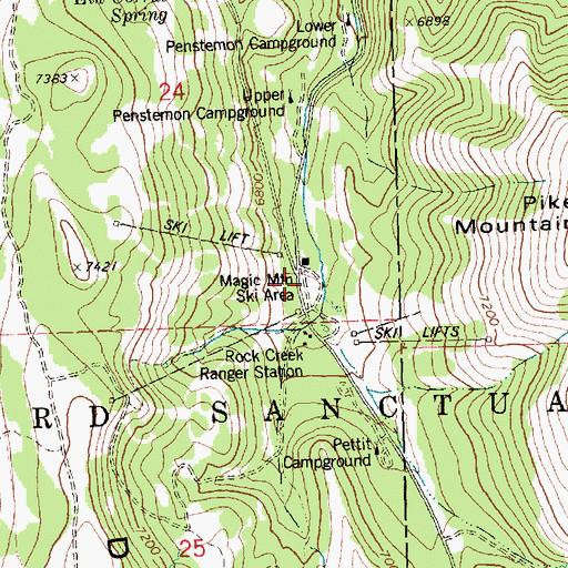 Topographic Map of Magic Mountain Ski Area, ID