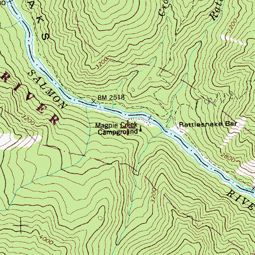 Topographic Map of Magpie Creek Campsite, ID