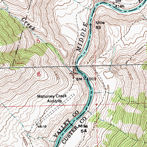 Topographic Map of Mahoney Creek, ID