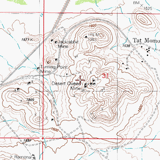 Topographic Map of Desert Queen Mine, AZ