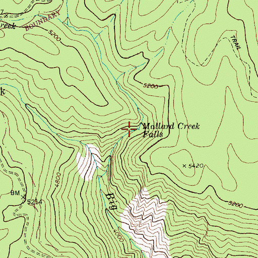 Topographic Map of Mallard Creek Falls, ID