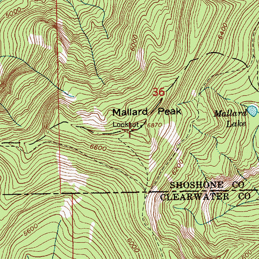 Topographic Map of Mallard Peak, ID