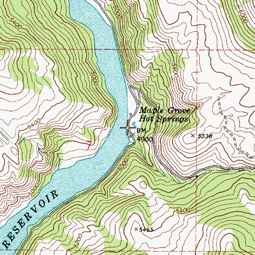 Topographic Map of Maple Grove Hot Springs, ID